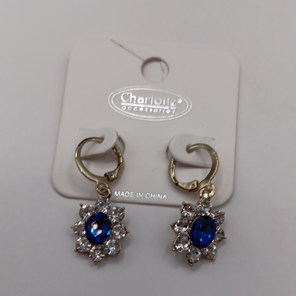 NWT Charlotte Accessories Royal Blue Crystal Drop Lightweight Earrings